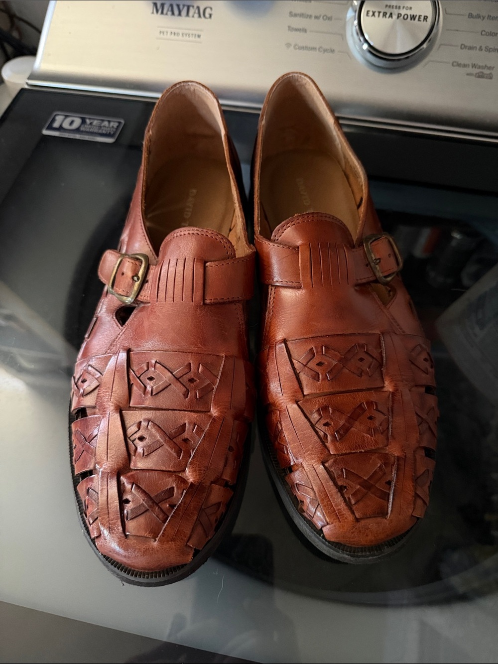 David Taylor Sergio Jr Brown Leather Woven Huarache Fisherman Loafers sz 9.5
